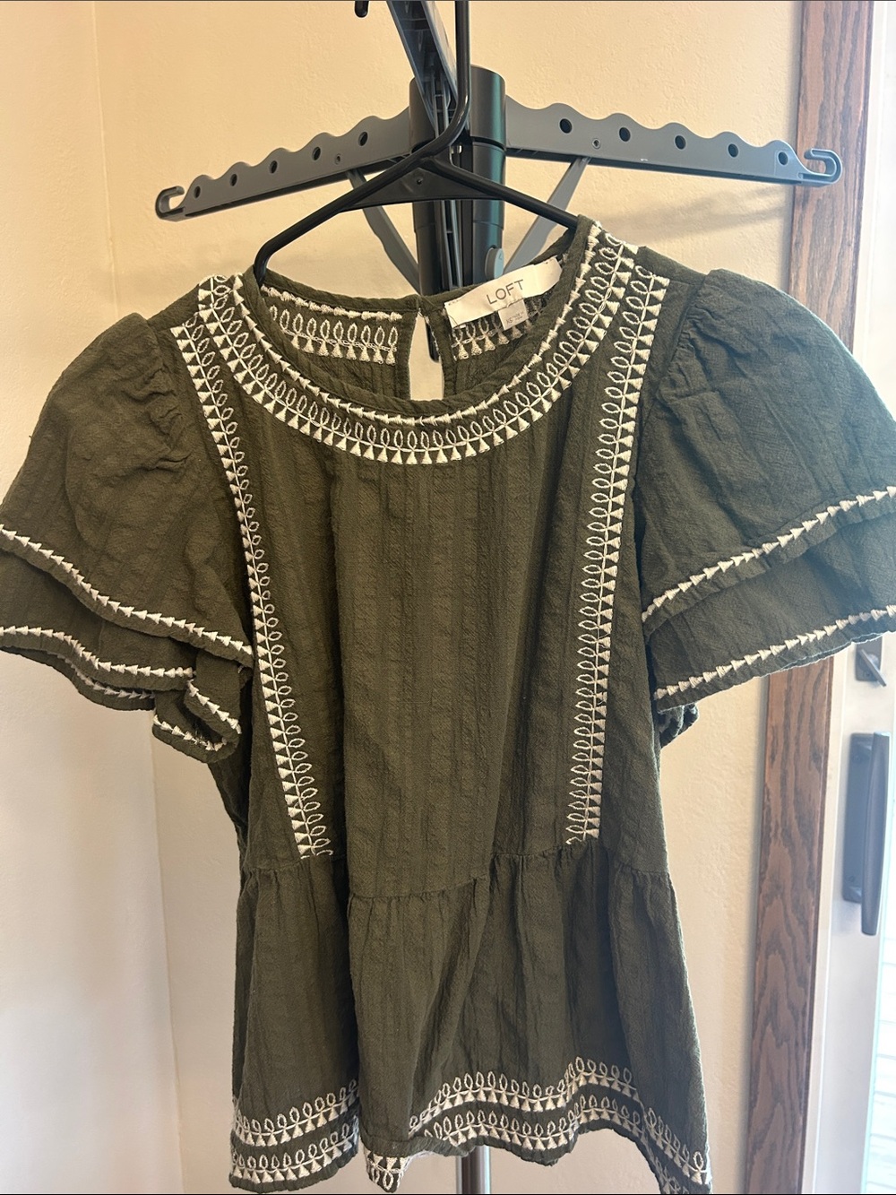 LOFT Olive Green Embroidered Peplum Top for Girls